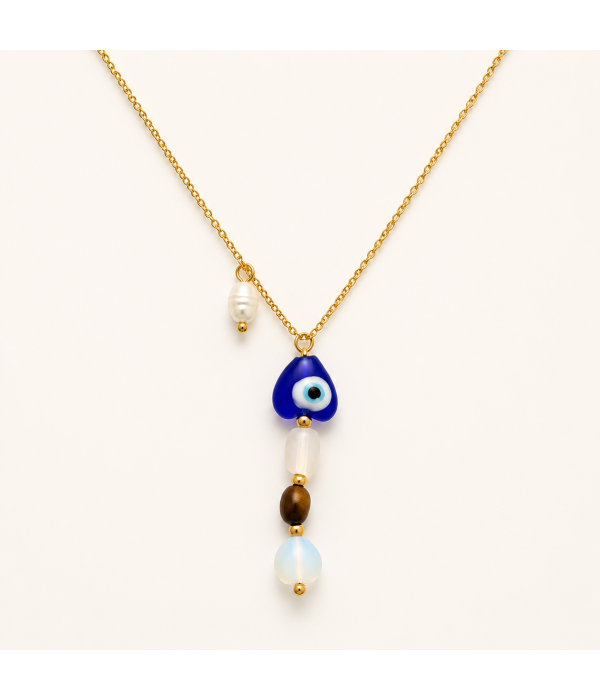 Collar Corazones Ojo Turco Azul