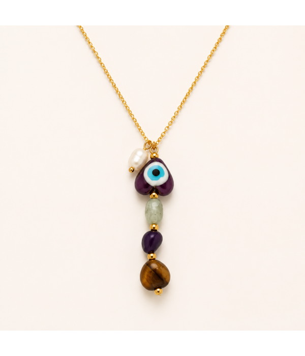 Collar Corazones Ojo Turco Violeta